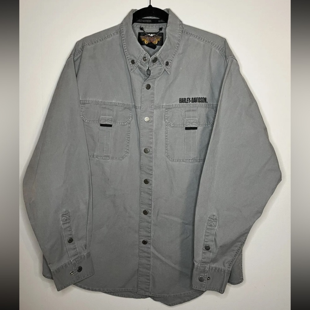 Vintage HARLEY DAVIDSON Motorcycles Long Sleeve Grey  American Legend Skull Lg